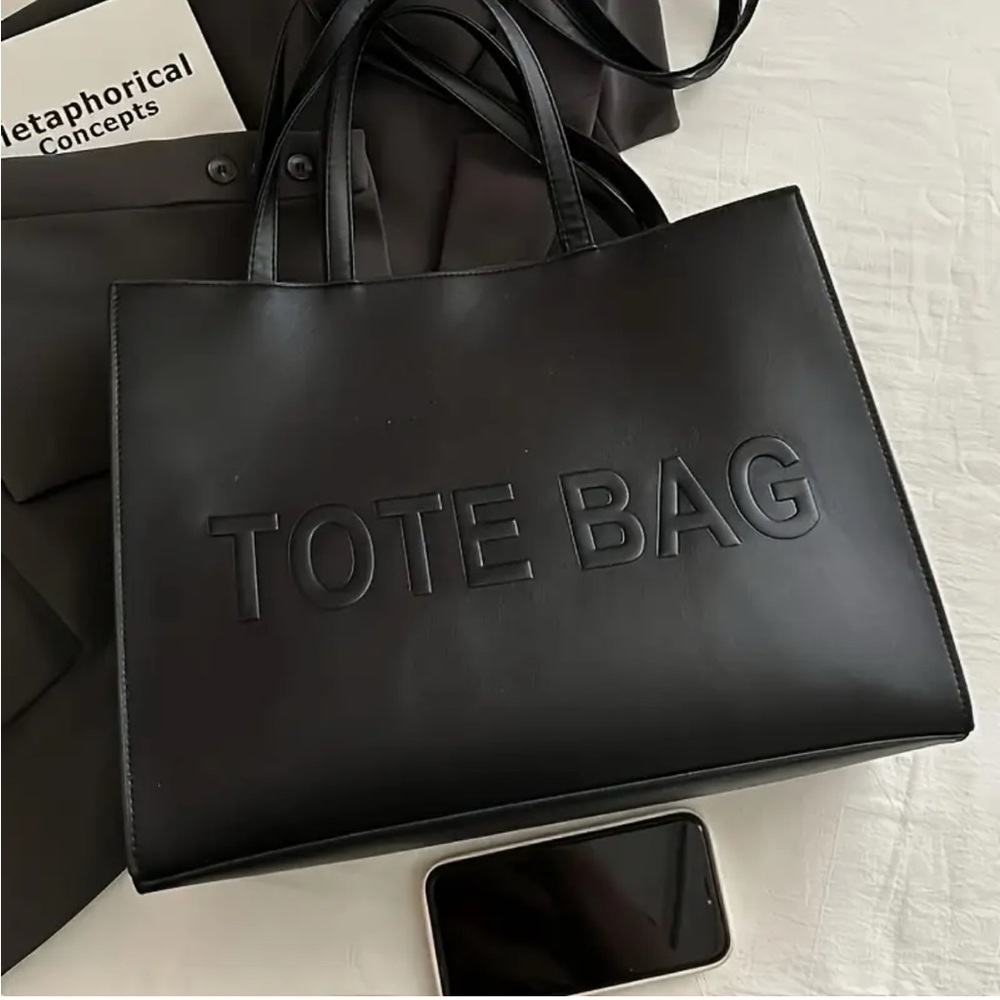 Unbranded Sleek Large Capacity Tote with “TOTE BAG" Logo  - NIP - Picture 4 of 16